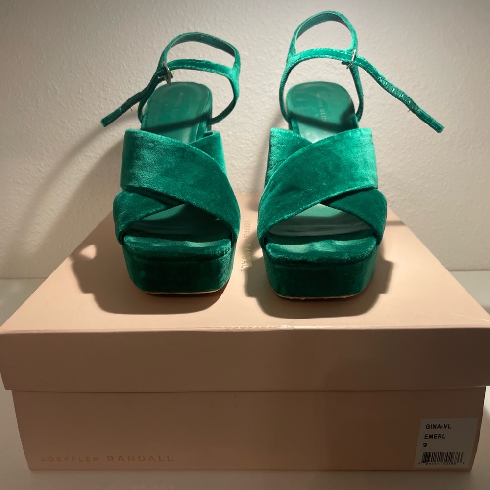Loeffler Randall Emerald Green Velvet Platform Sandals